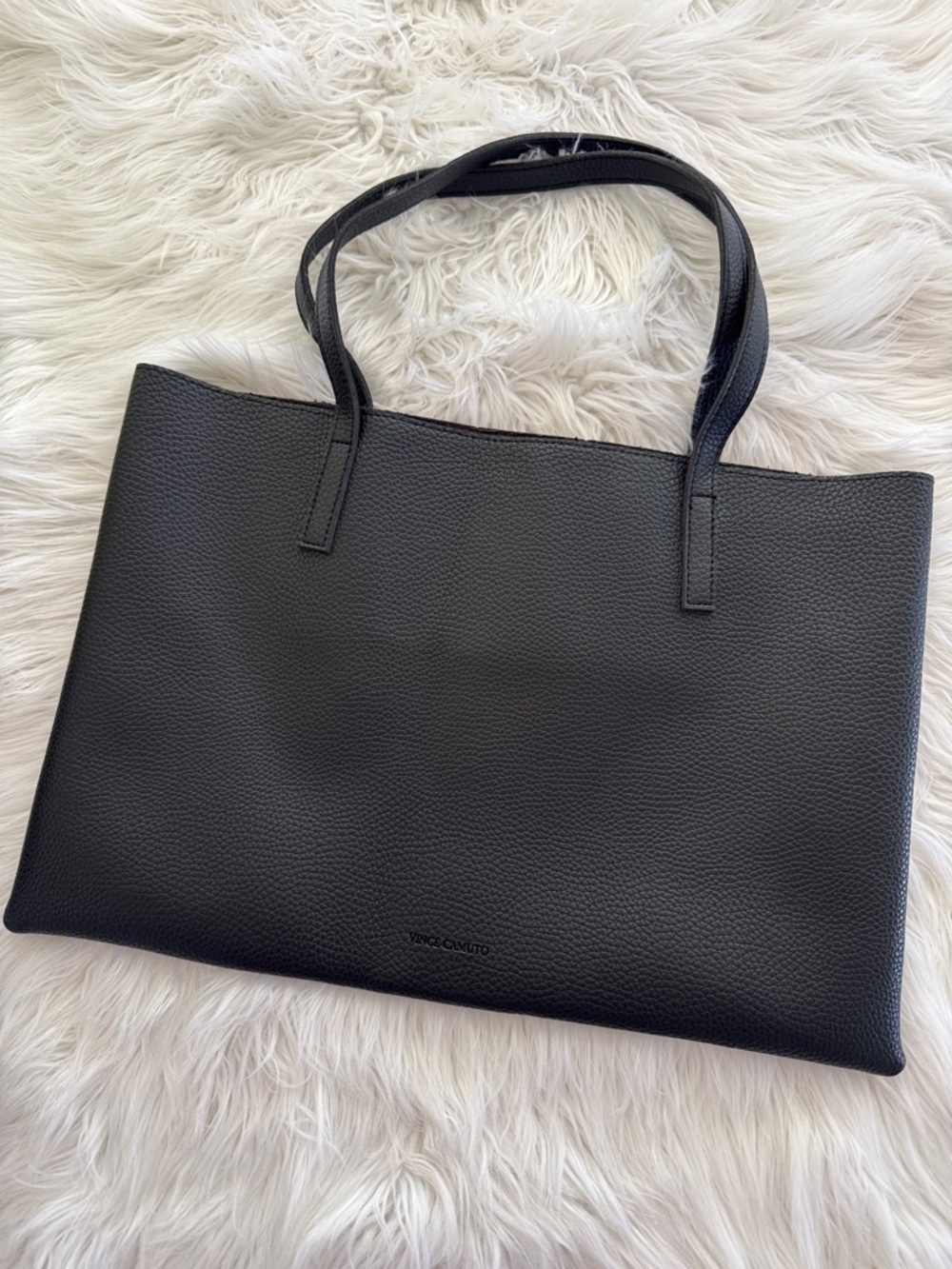 Vince Camuto Black Pebbled Leather Tote Bag Colorblock Minimalist Work Bag